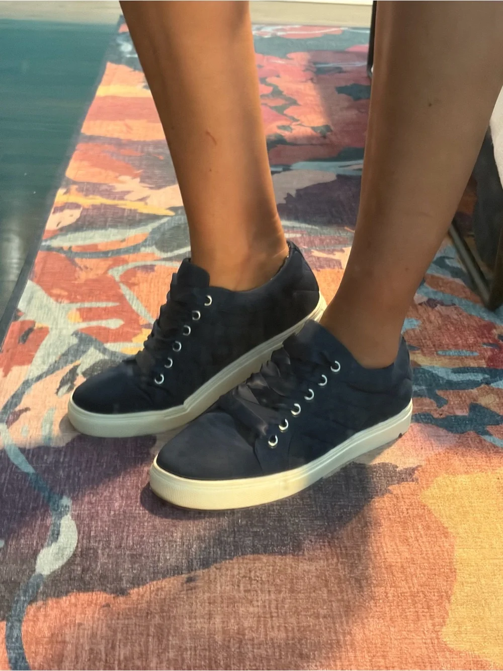 JustFab Navy Suede Platform Lace-Up Sneakers